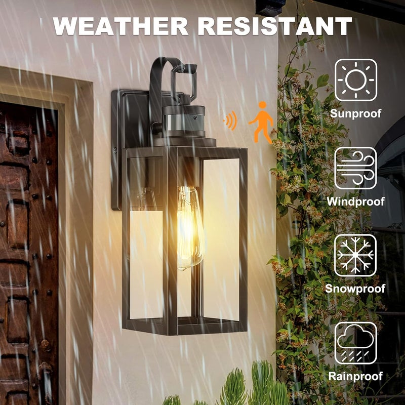 ricco Motion Sensor Outdoor Wall Lantern, Dusk to Dawn Lighting Sconce, Modern Matte Black Exterior Light Fixture, Waterproof Mount Porch Lights With Clear Glass for Garage, ETL Listed - Image 4
